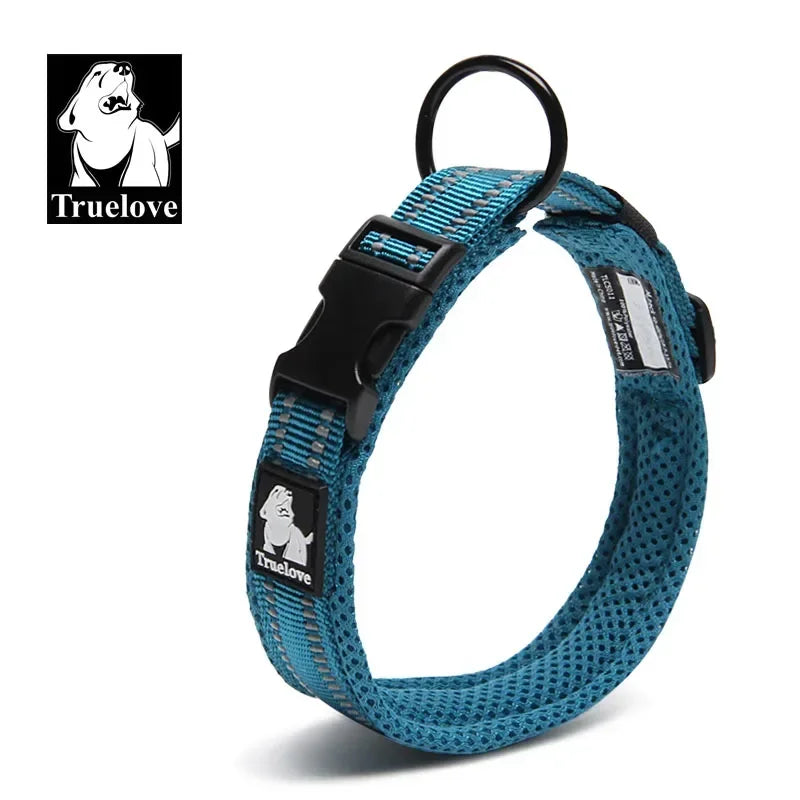 TRUELOVE Adjustable Reflective Dog Collar – Mesh Padded, Durable Nylon All-Weather Collar for All Breeds