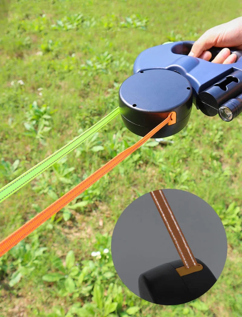 Retractable Dual Dog Leash – LED Light, 360° Swivel, Reflective, No-Tangle