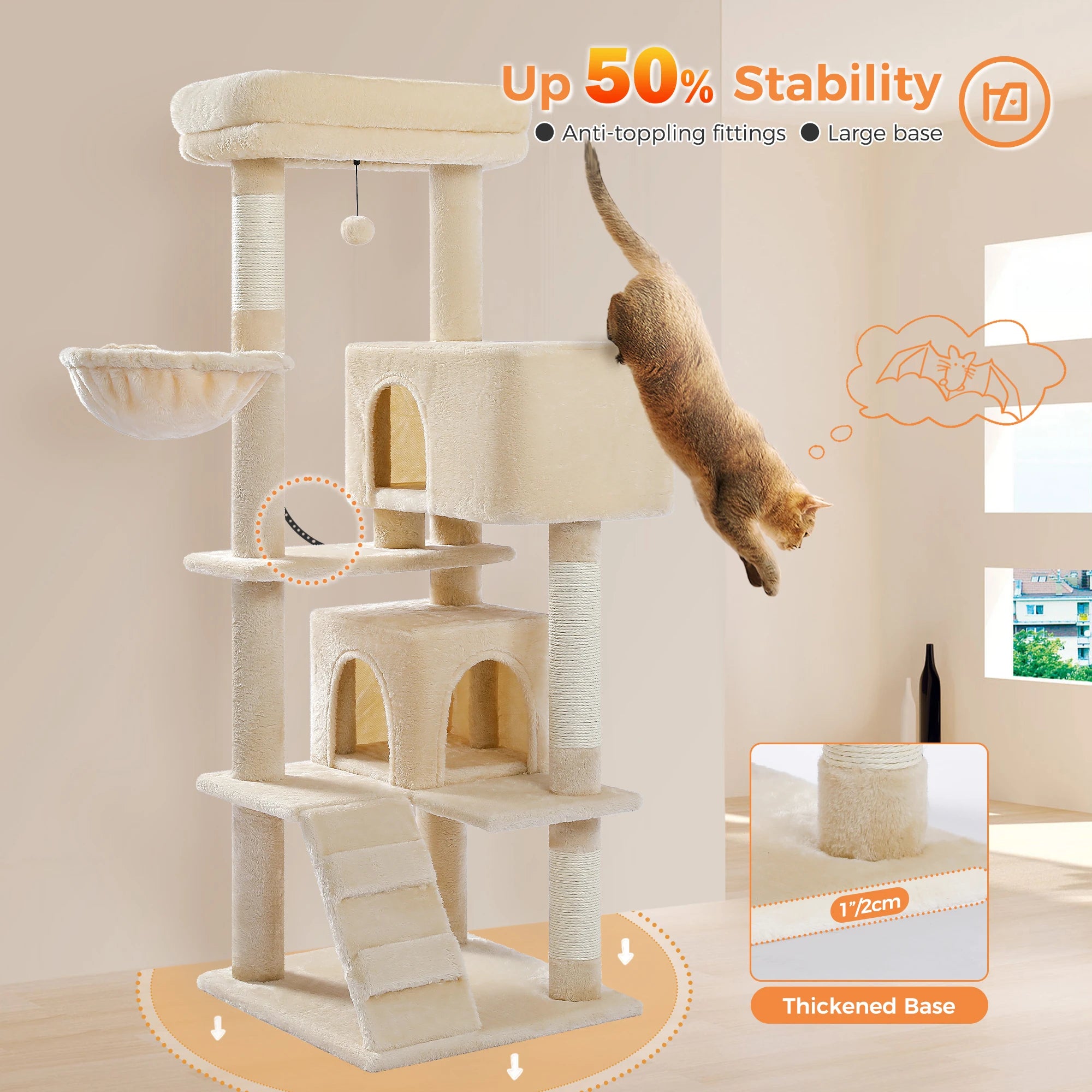 Luxury Cat Tree – Multi-Level Tower with Condos, Hammock & Scratching Posts