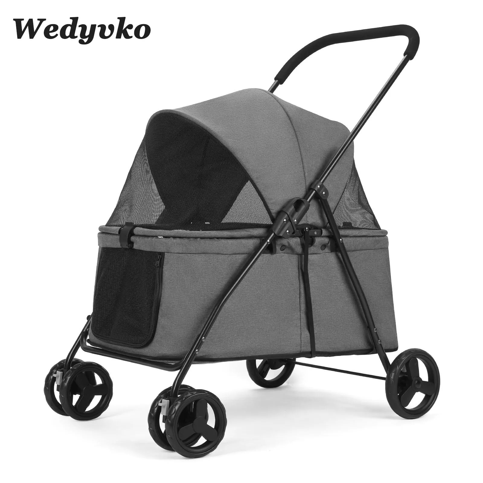 Wedyvko Luxury 80 lbs Pet Stroller – 4-Wheel Foldable Dog Stroller with Brakes, Dark Grey