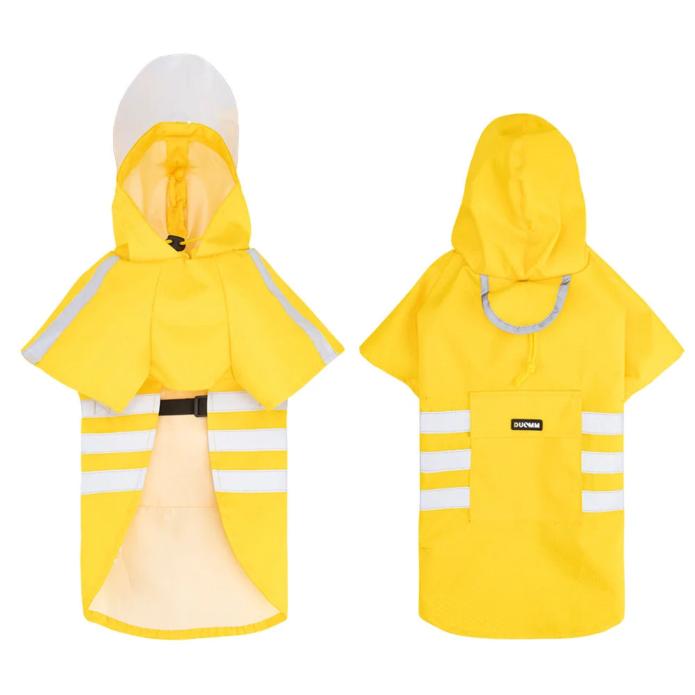Large Dog Raincoat – Waterproof Reflective Hooded Yellow Jacket