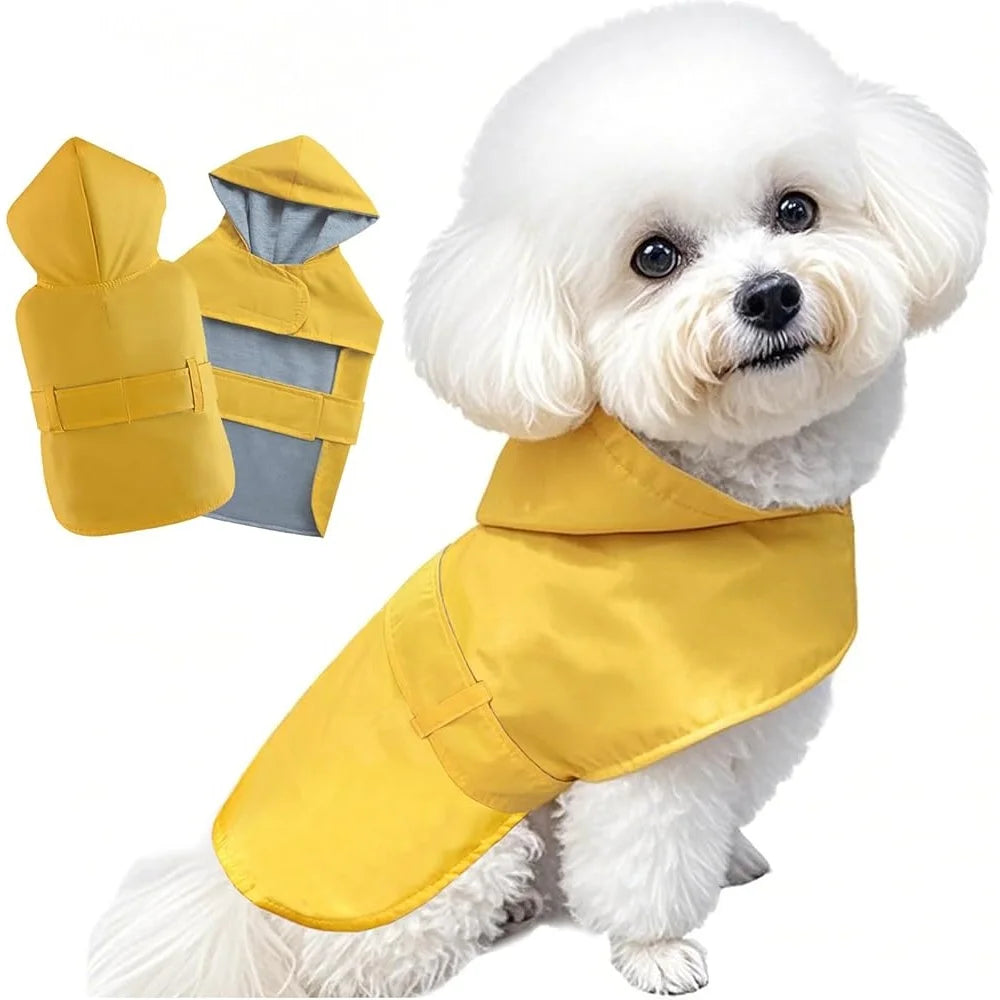 Waterproof Dog Raincoat for Small & Medium Dogs – Adjustable Hooded Poncho with Leash Hole | Lightweight Double-Layer Pet Rain Suit