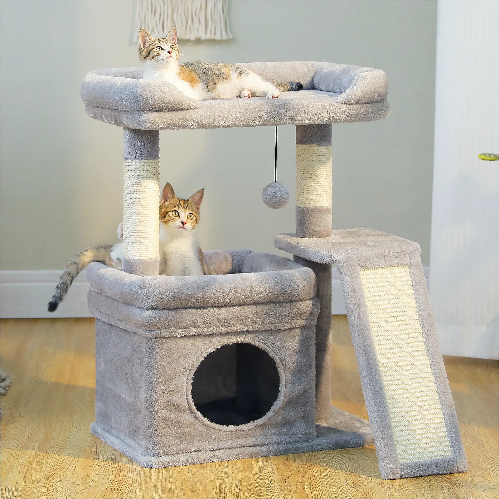 Small Cat Tree – Indoor Cat Tower with Condo, Sisal Scratcher & Toys