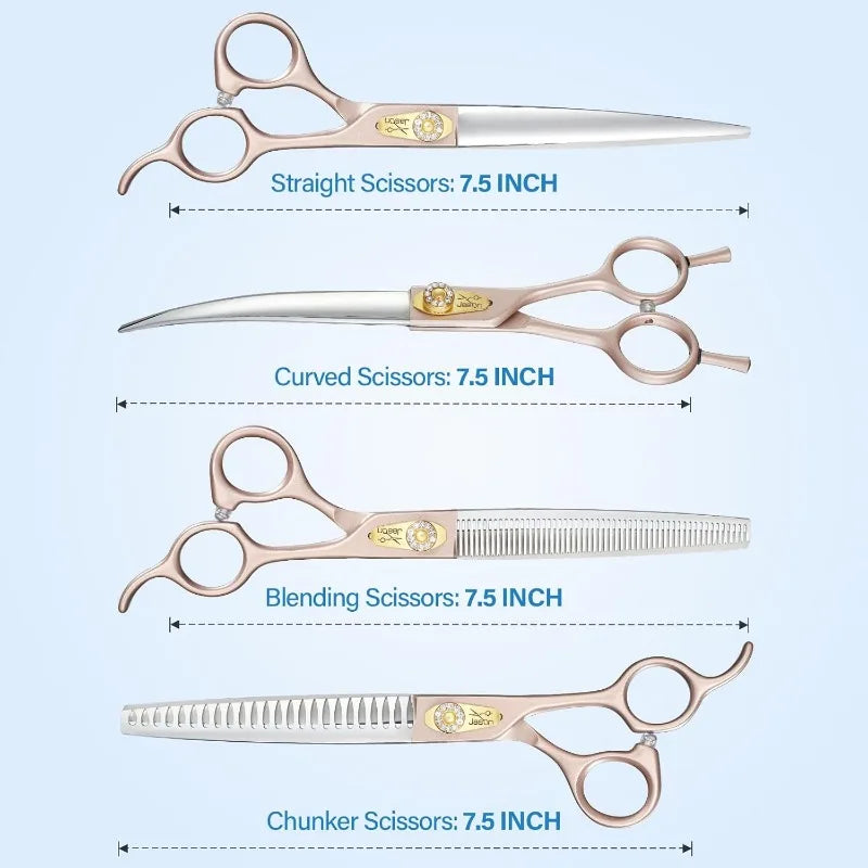 6-in-1 Professional Dog Grooming Scissors Kit – 7.5" Shears, Thinning & Chunker Set