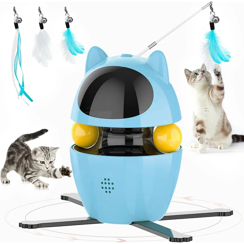 4-in-1 Electric Interactive Cat Toy – Automatic Laser, Feather, Chasing Ball & Exercise Toy for Indoor Cats – USB Rechargeable