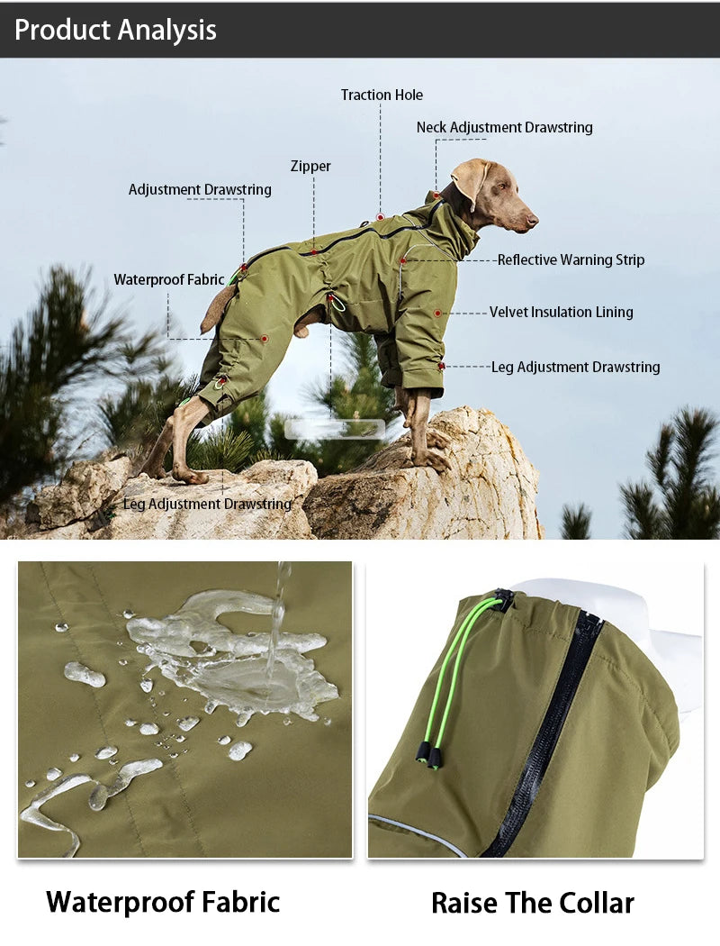 Four-Leg Waterproof Dog Jacket – Windproof Reflective Winter Suit with High Neck