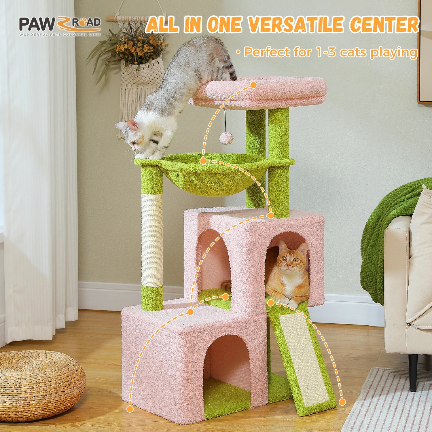 Large Multi-Level Cat Tree – Indoor Cat Tower with Condos, Scratching Pads & Toys