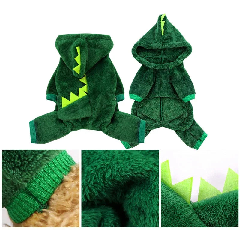 Funny Dinosaur Dog Coat – Warm Plush Winter Costume for Small Pets