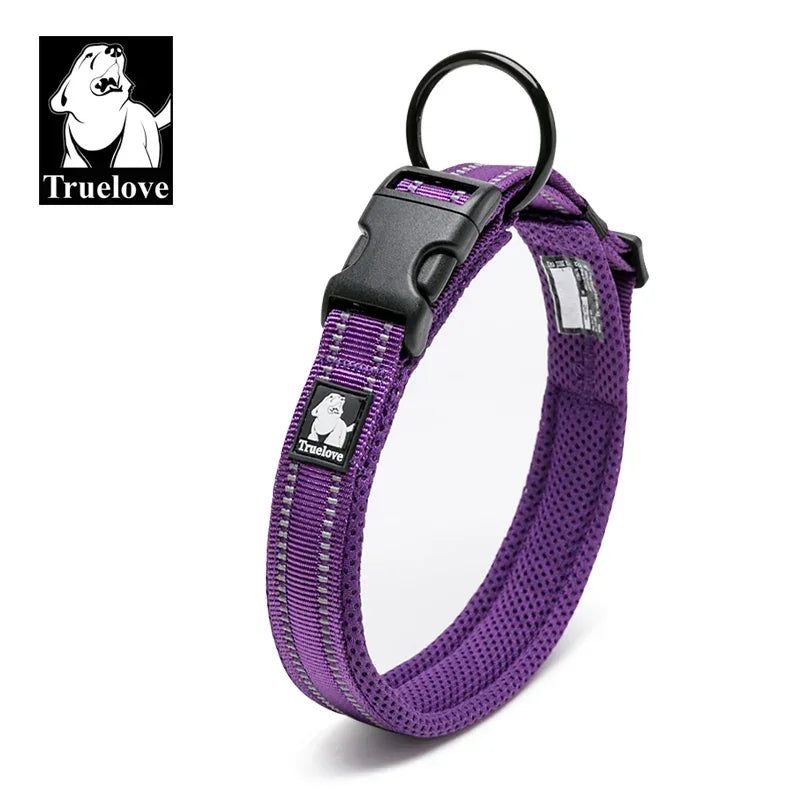 TRUELOVE Adjustable Reflective Dog Collar – Mesh Padded, Durable Nylon All-Weather Collar for All Breeds