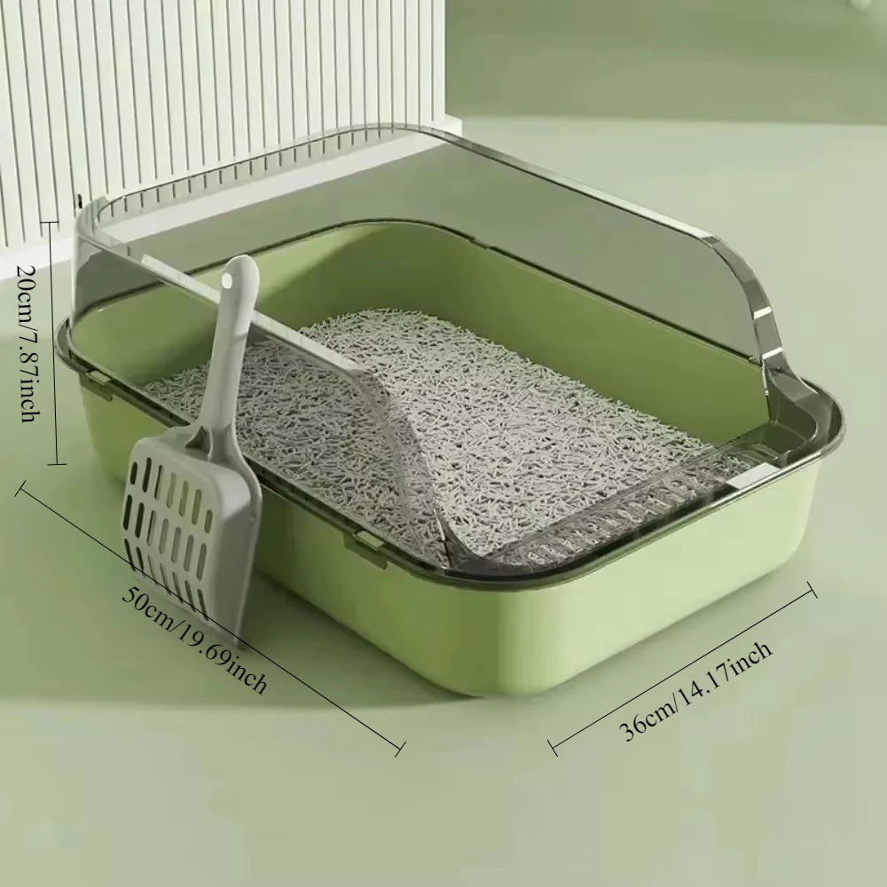 Semi-Closed Cat Litter Box – Large Capacity, Non-Stick Removable Tray with Splashproof Design for Kittens & Adult Cats