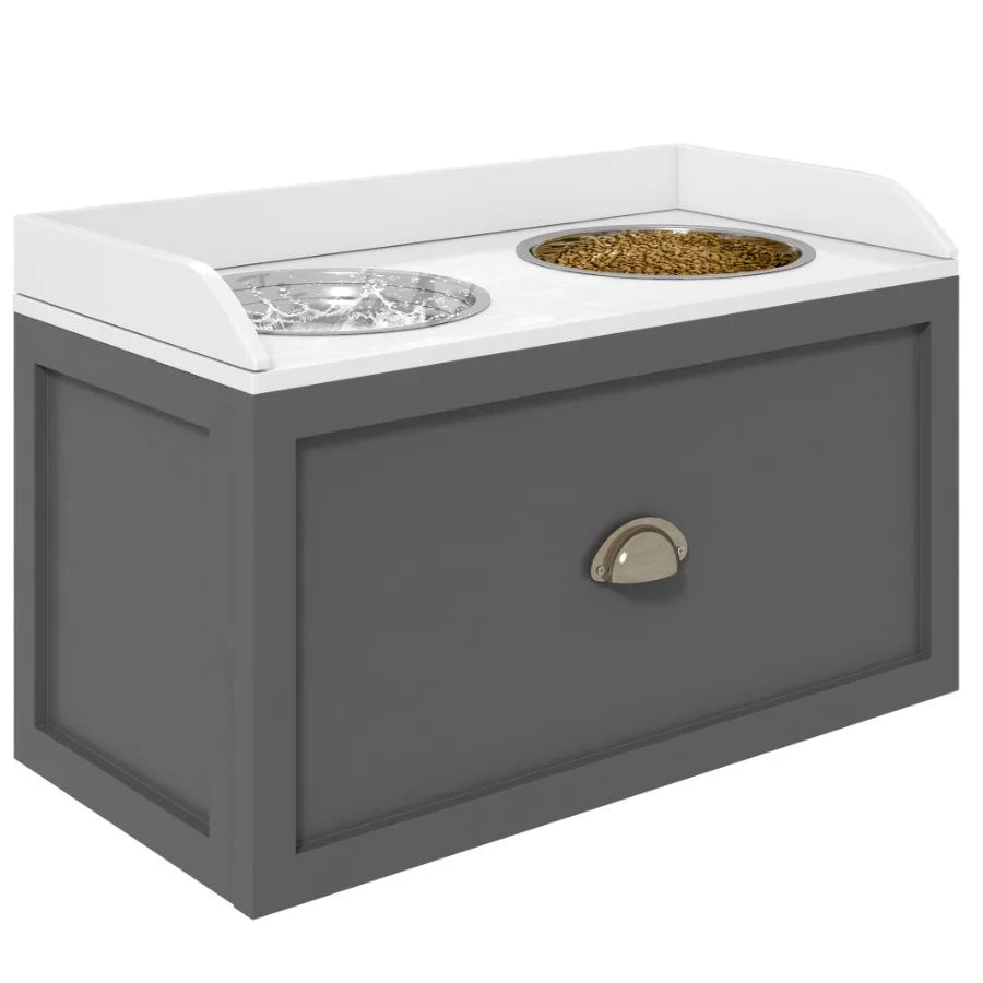 Large Elevated Dog Bowls with Storage – Raised Feeding Station in Gray