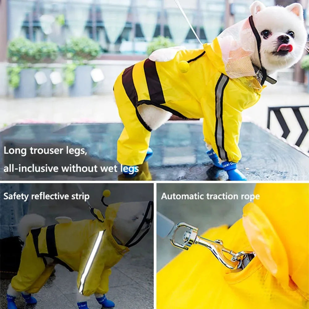Bear Dog Raincoat – Full Body Waterproof Puppy Jacket with Hood