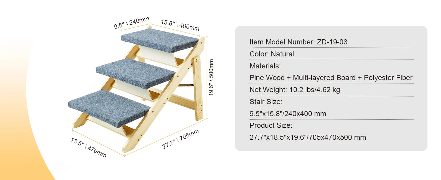 SucceBuy Wooden Pet Steps & Ramp Combo – 2-in-1 Foldable Design for Small to Large Pets