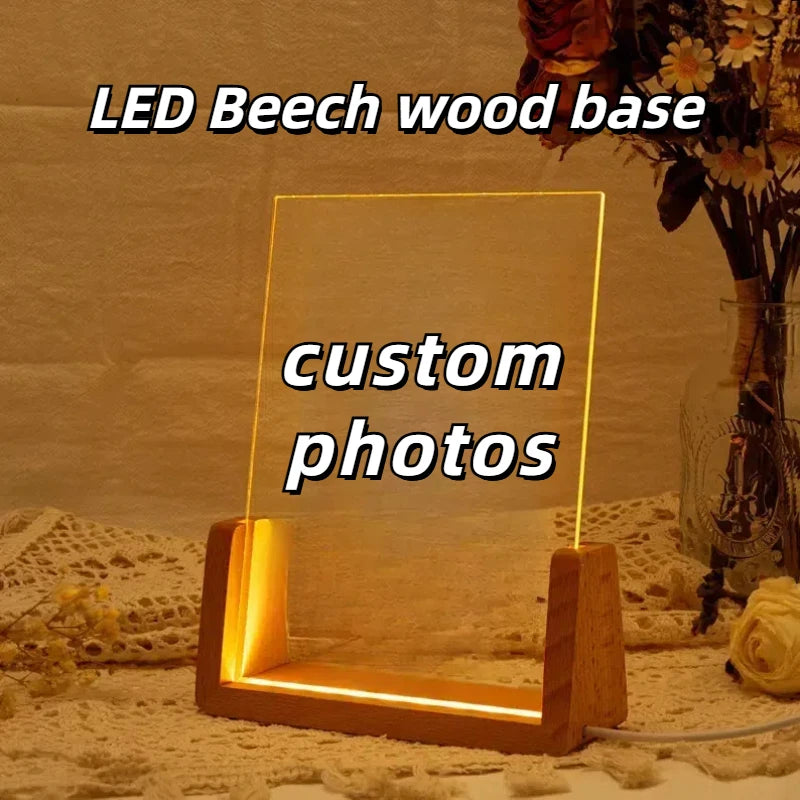 Custom Pet Photo LED Night Light – Acrylic & Wooden Stand