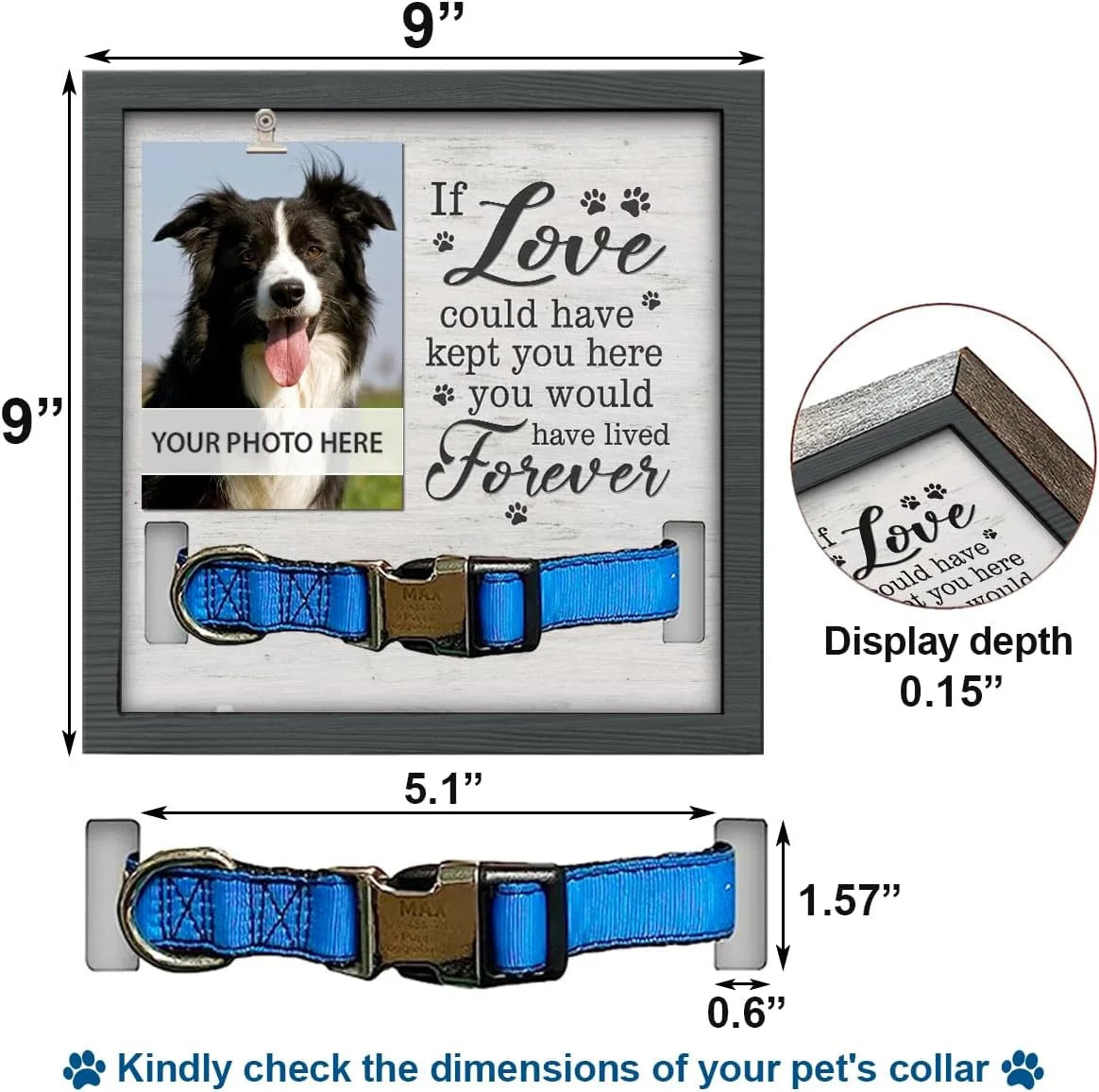 Wooden Pet Memorial Frame – Photo & Collar Display Keepsake