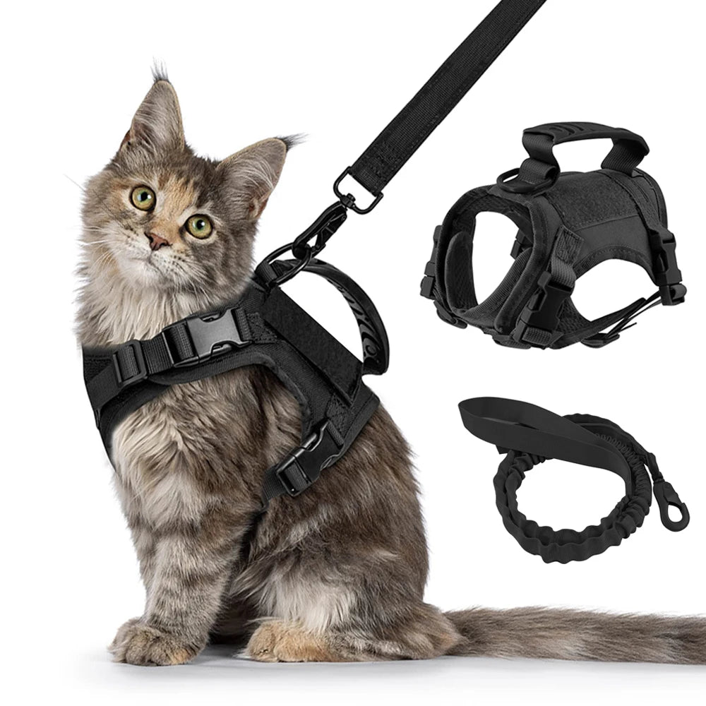 Tactical Cat Harness with Leash Set – Escape-Proof Adjustable Pet Vest with Control Handle for Large Cats & Small Dogs
