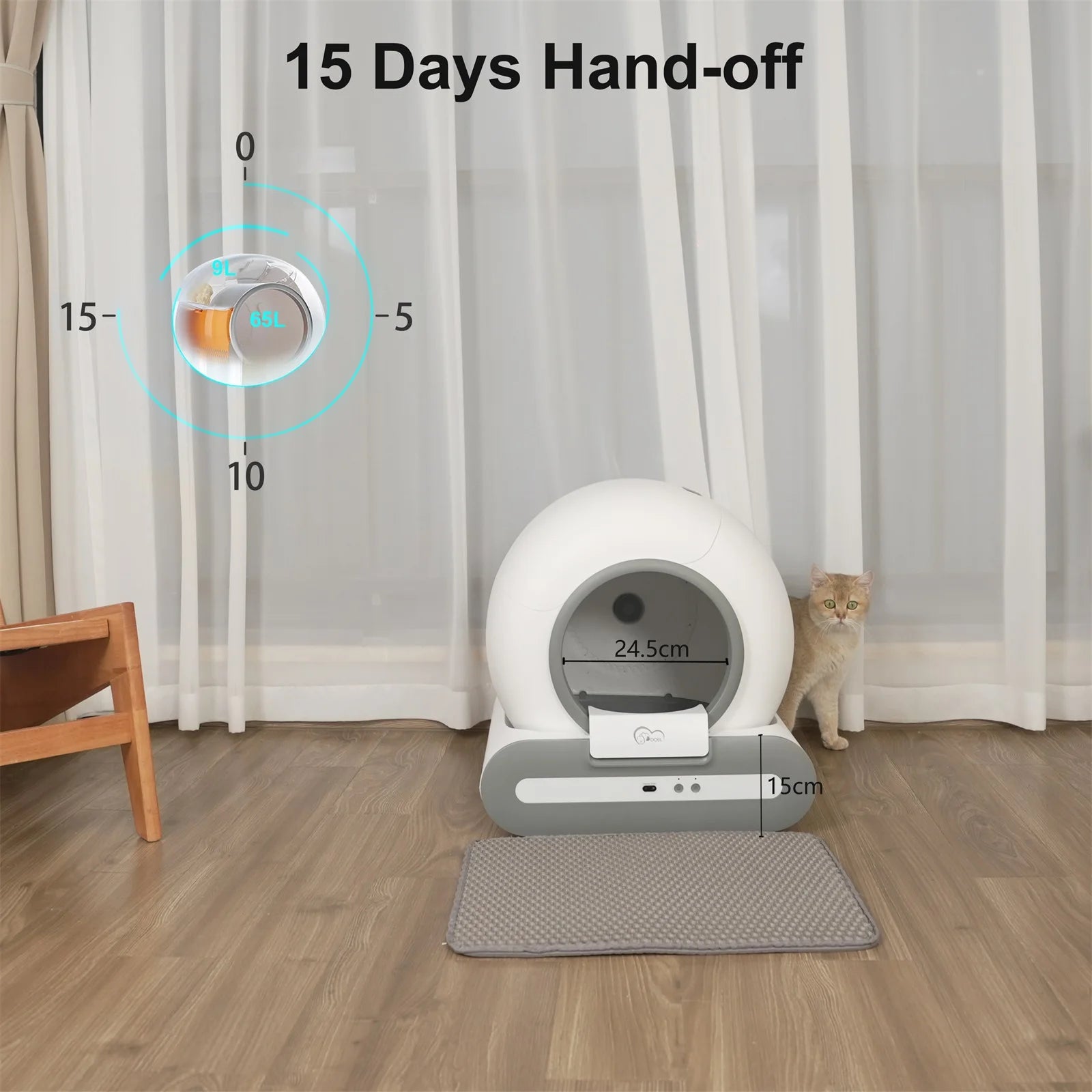 DOEL Automatic Self-Cleaning Cat Litter Box – Smart Cat Toilet with APP Control & Litter Mat for Multiple Large Cats