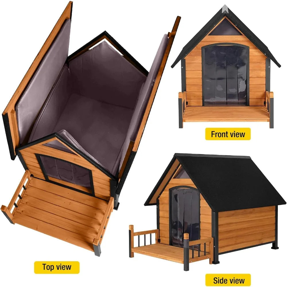 Outdoor Insulated Dog House – Weatherproof Large Dog Kennel with Anti-Chewing Iron Frame (50.87" L)
