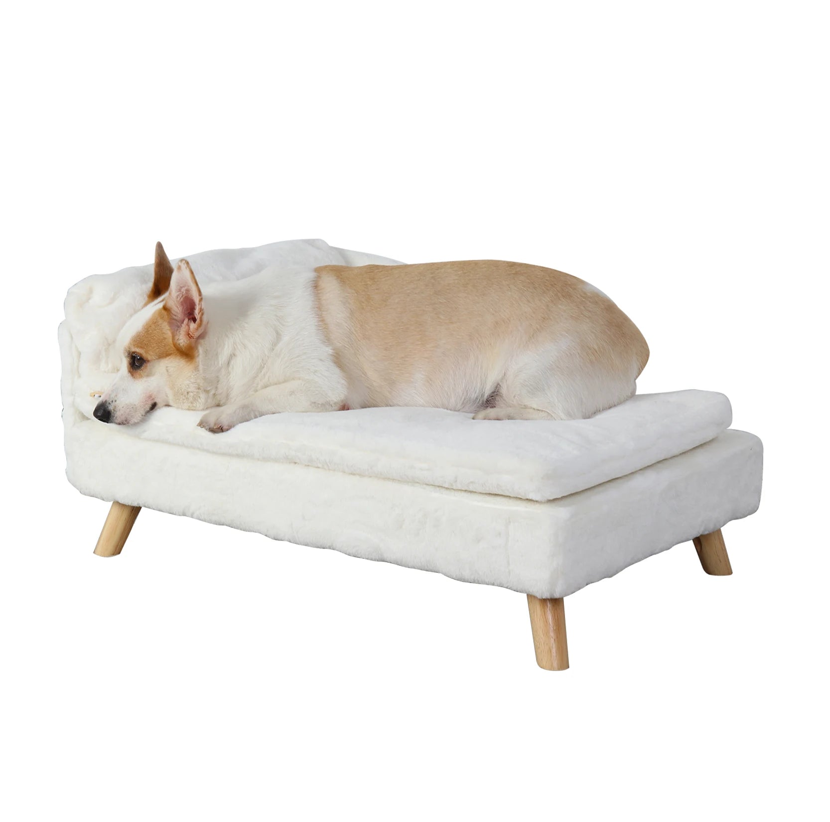 Nordic Elevated Pet Bed – Wooden Leg Pet Sofa with Waterproof Cozy Pad