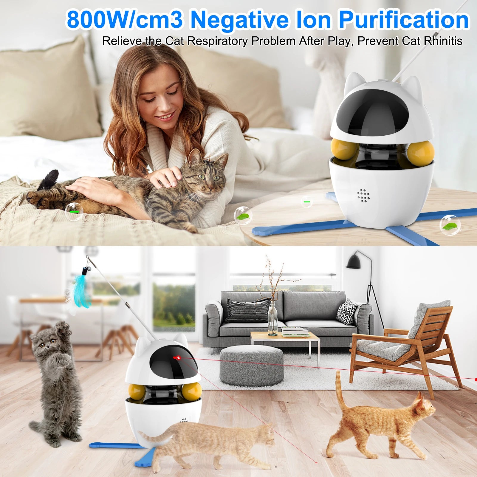 4-in-1 Electric Interactive Cat Toy – Automatic Laser, Feather, Chasing Ball & Exercise Toy for Indoor Cats – USB Rechargeable