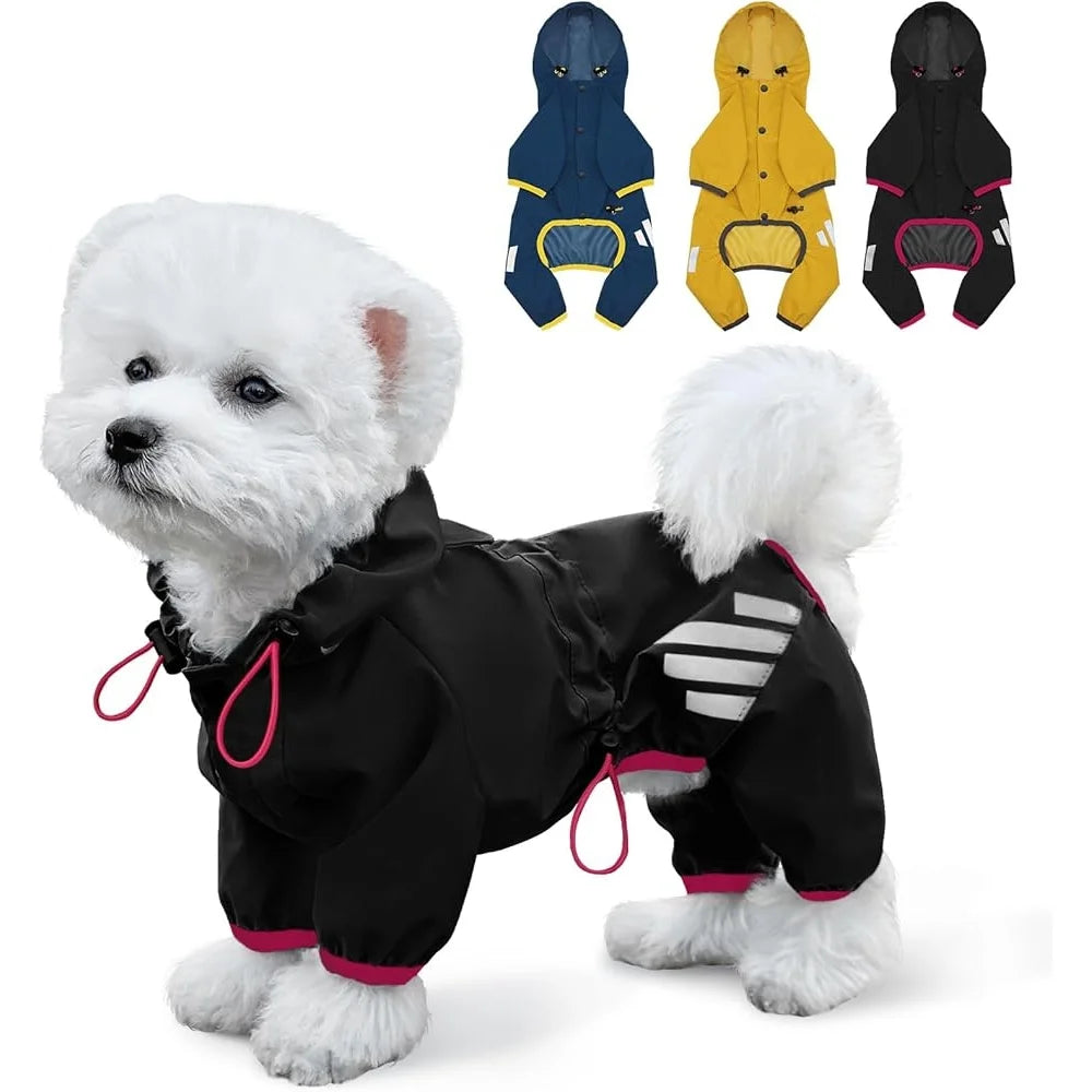 Waterproof Dog Raincoat with Reflective Straps, Leash Hole, and Four-Leg Design – Lightweight Comfort for Small and Medium Do
