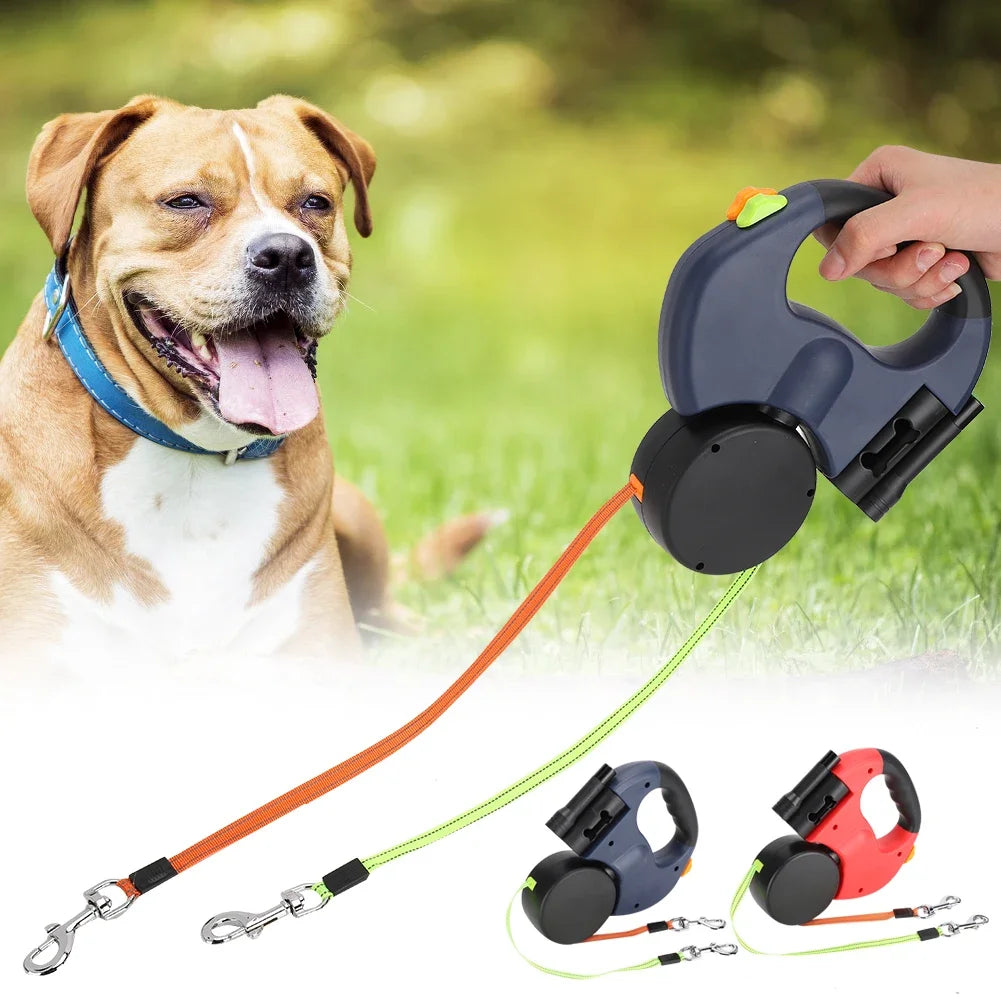 Dual Head Retractable Pet Leash with LED Light – Extendable Dog and Cat Walking Lead