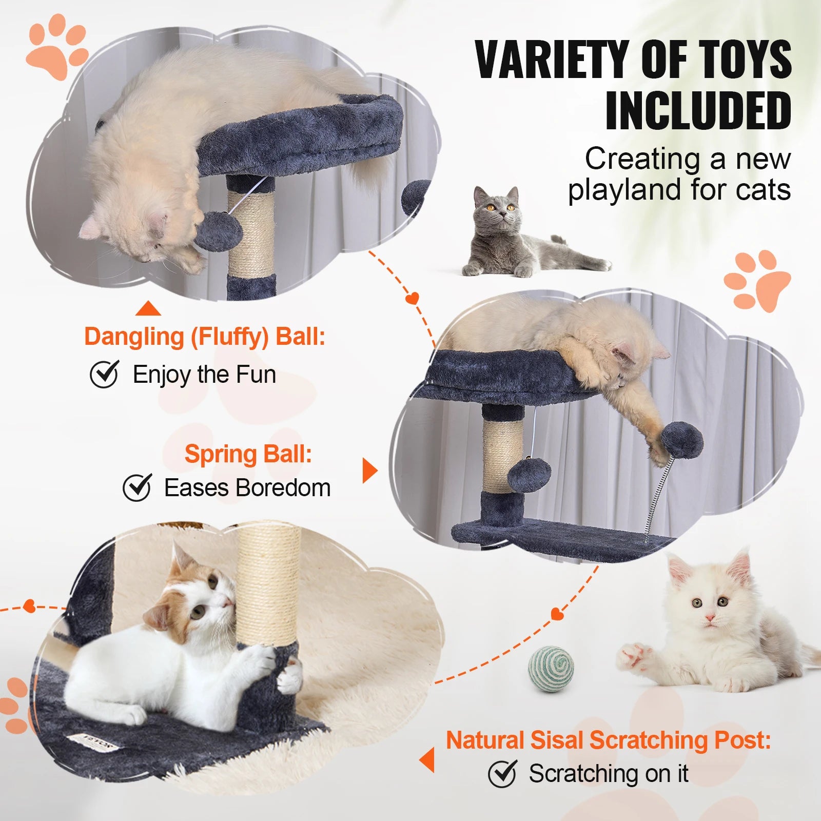 VEVOR 45.2" Cat Tree Tower – Multi-Level Cat Condo with Hammock, Top Perch & Sisal Scratching Posts (Dark Grey)