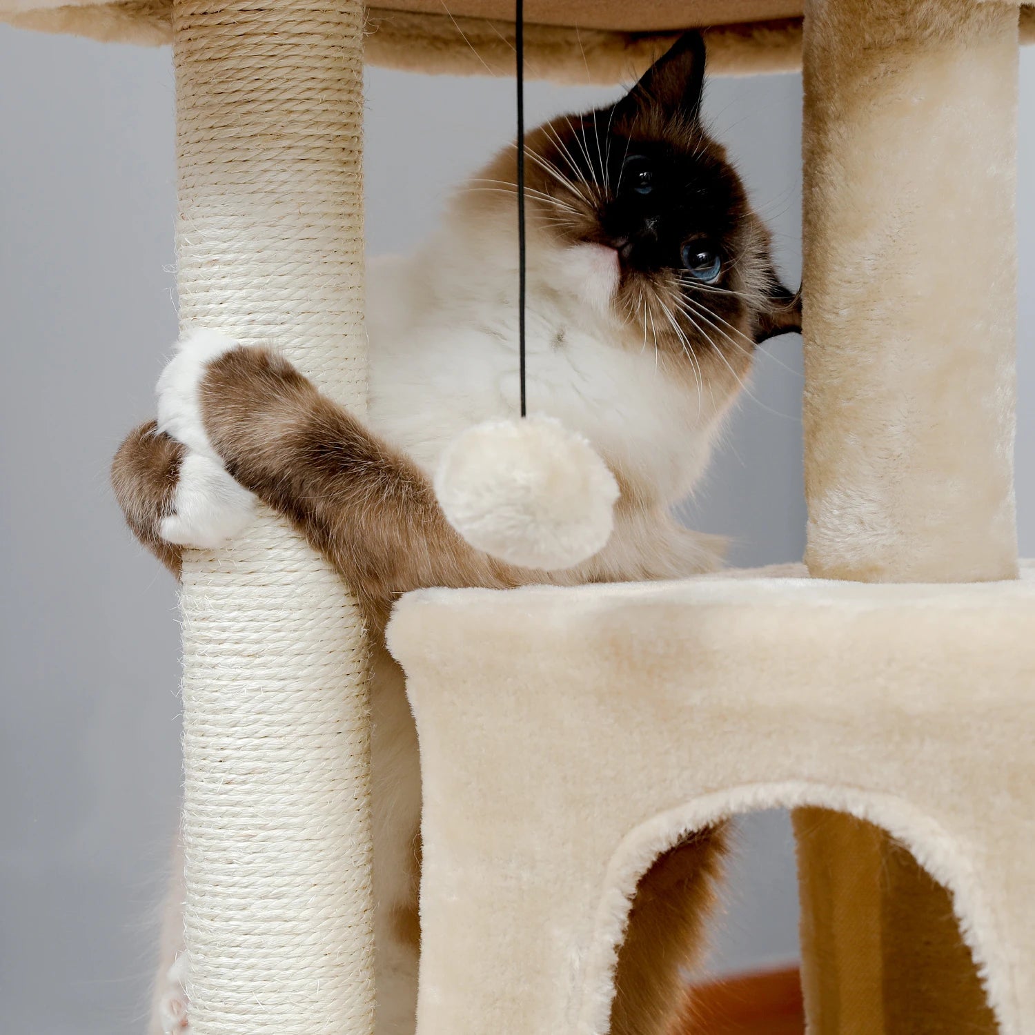 Wooden Cat Tower – Double Condos with Scratching Posts & Perches