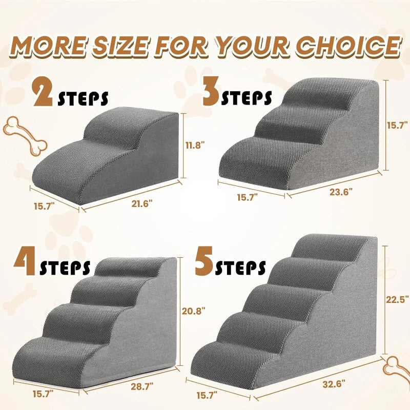 Rompol 3-Step Fabric Dog Steps – Stable, Easy-to-Climb Design in Gray