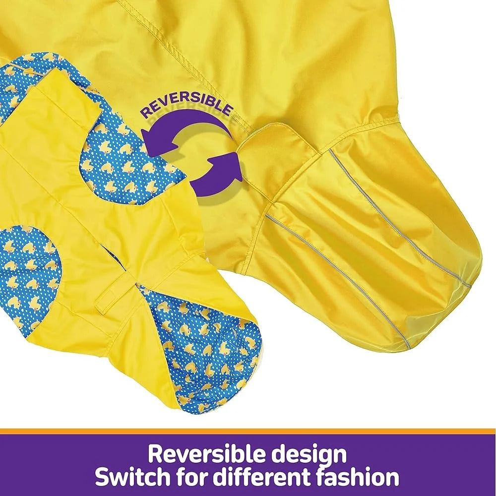 Reversible Waterproof Dog Raincoat with Hood – Adjustable Slicker Poncho with Leash Hole and Reflective Stripe for All-Weather Protection