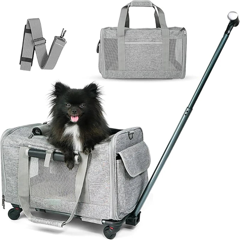 Rolling Pet Carrier – Airline Approved Travel Bag with Wheels for Dogs & Cats