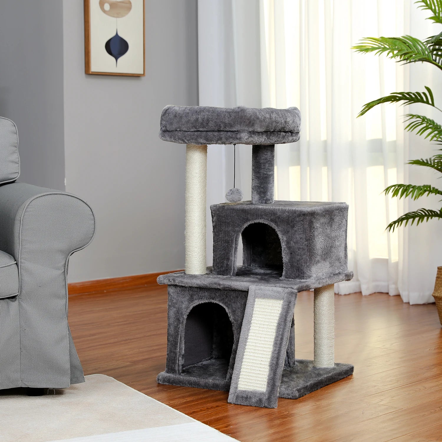 Wooden Cat Tower – Double Condos with Scratching Posts & Perches