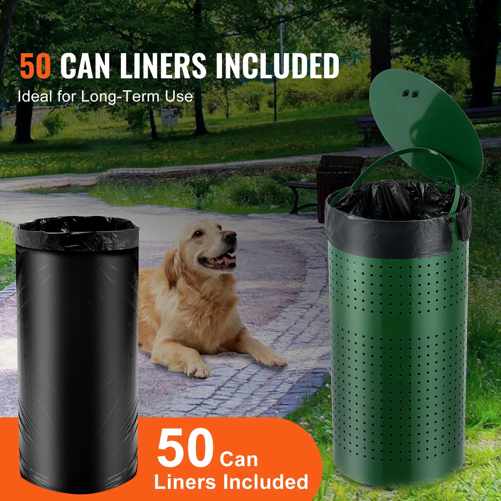 VEVOR 11.5-Gallon Outdoor Dog Poop Trash Can – Heavy-Duty Pet Waste Bin with Lid for Yard, Park, or Dog Waste Station