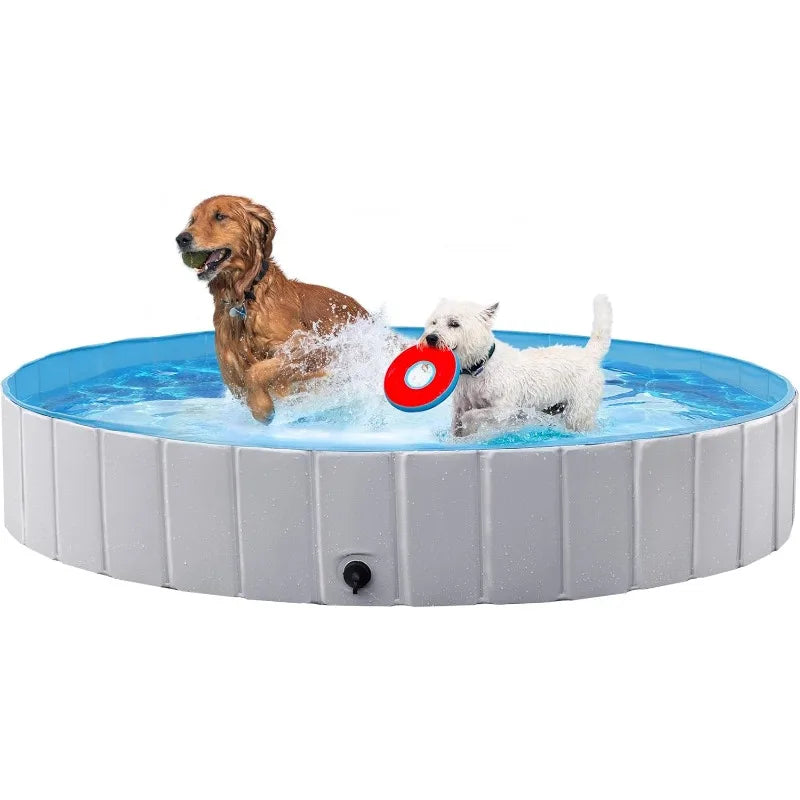 Foldable Dog Pool – 71" x 12" Collapsible Hard Plastic Pet Swimming Pool for Dogs, Cats & Small Animals