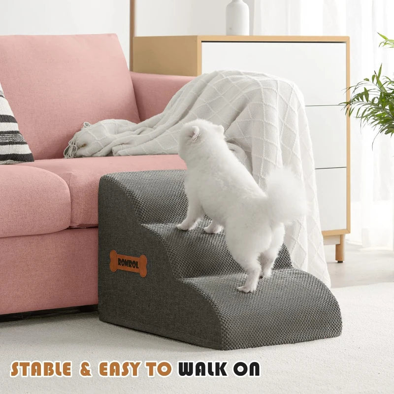 Rompol 3-Step Fabric Dog Steps – Stable, Easy-to-Climb Design in Gray