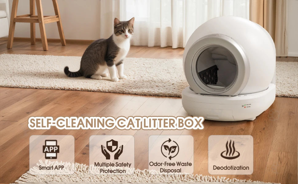 Self-Cleaning Cat Litter Box – Automatic Litter Box with App Control & Safety Features for Multiple Cats