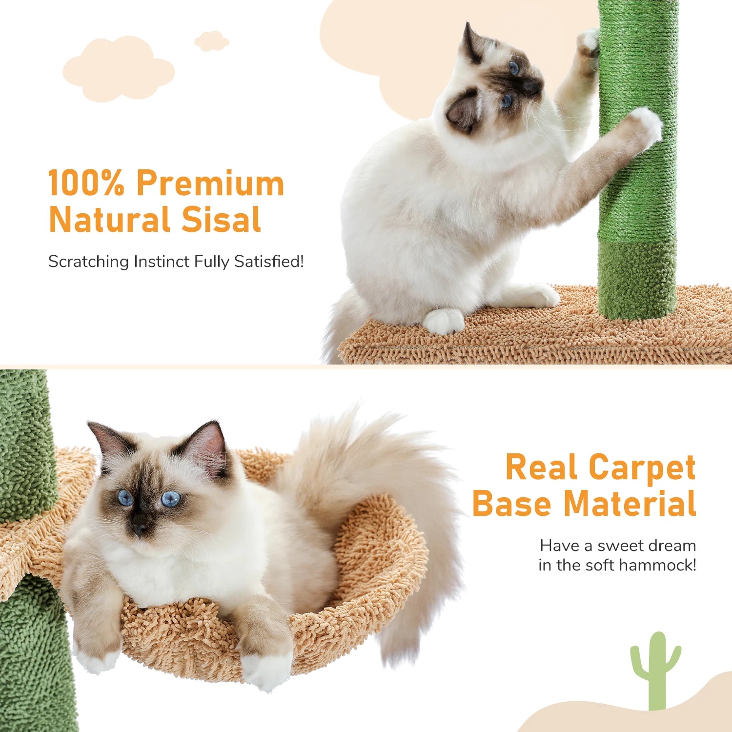 Cactus Cat Tree – 5-Tier Floor-to-Ceiling Tower with Hammock & Scratching Posts