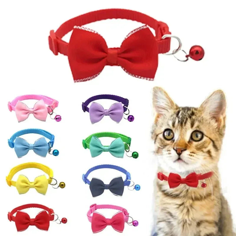 Cute Cat Collar with Bow & Bell – Adjustable Pet Collar Set (1–8 PCS, Multicolor)