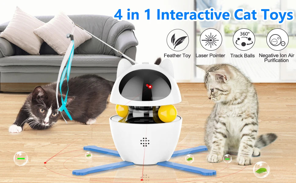 4-in-1 Electric Interactive Cat Toy – Automatic Laser, Feather, Chasing Ball & Exercise Toy for Indoor Cats – USB Rechargeable