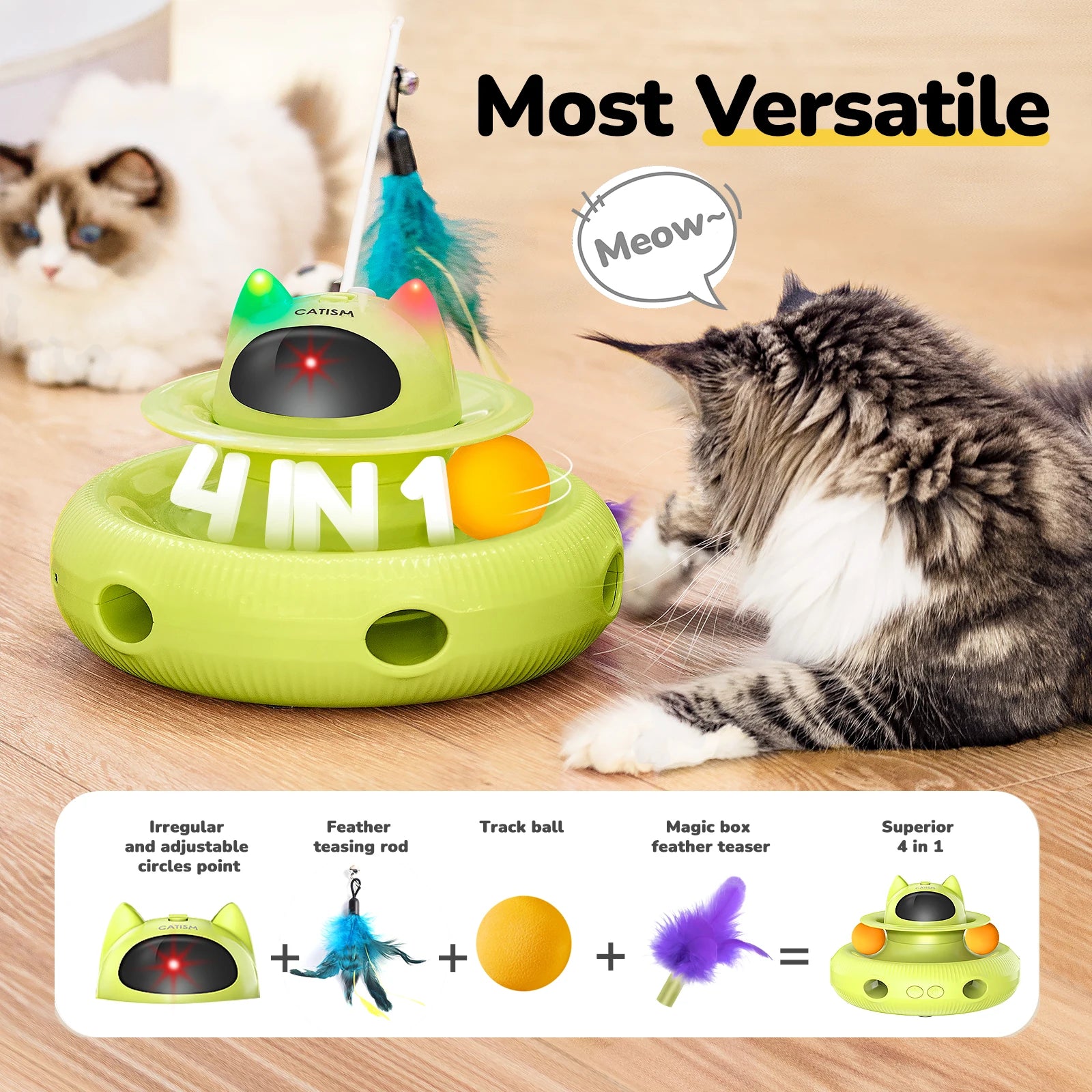 CATISM Magic Box Cat Toy – Upgraded Interactive Teaser with Feather, Butterfly & Ball for Indoor Cats