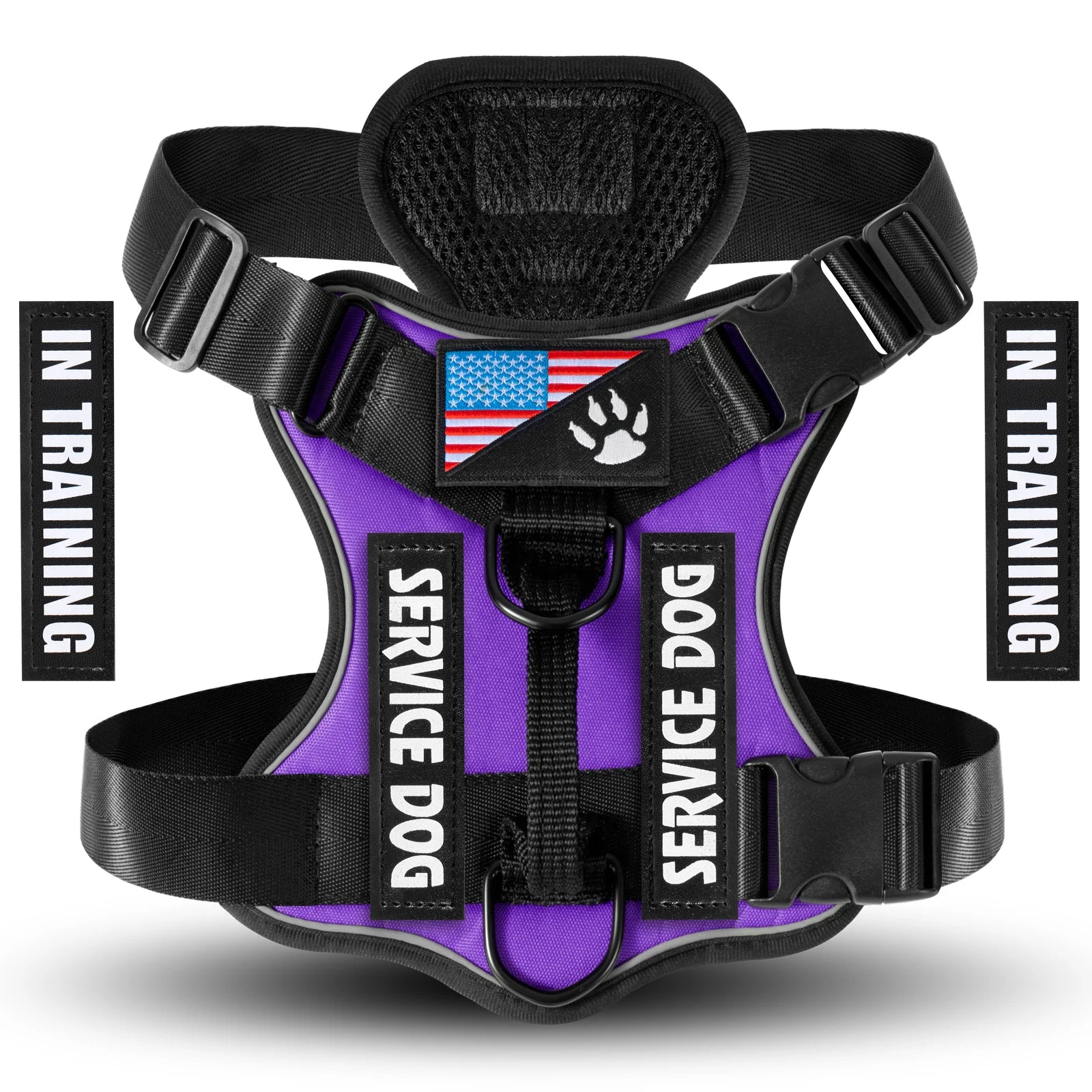 Service Dog Harness – Reflective Adjustable Dog Vest with 5 Patches, Soft Oxford & Mesh
