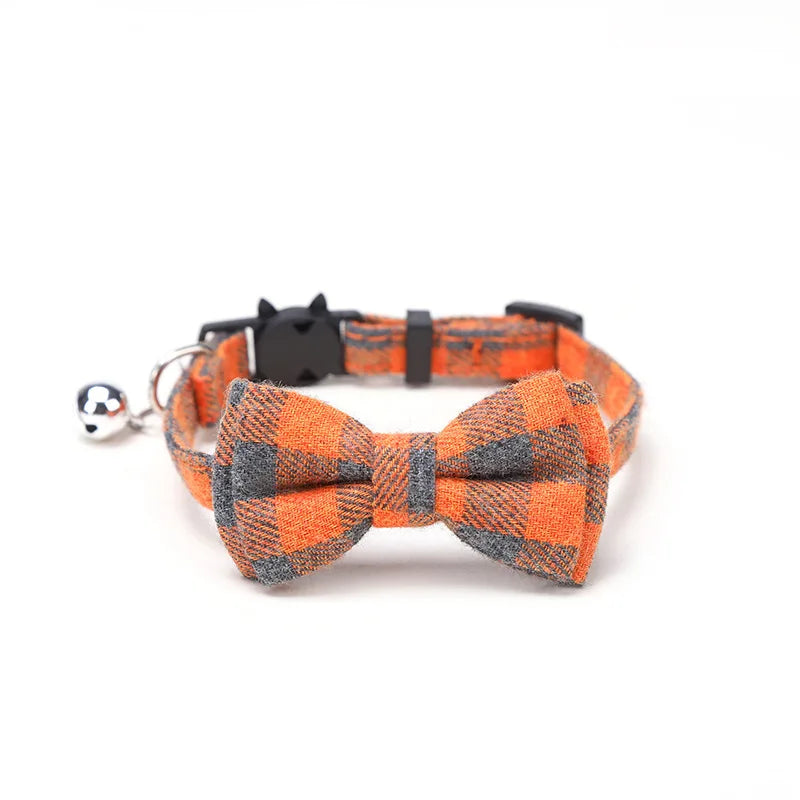 Plaid Breakaway Cat Collar with Bow Tie & Bell – Adjustable Holiday Pet Collar for Cats & Small Dogs