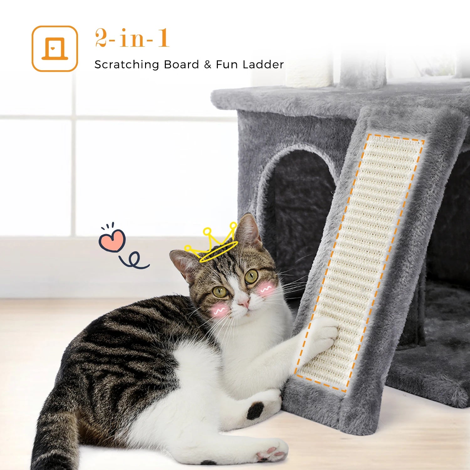 Wooden Cat Tower – Double Condos with Scratching Posts & Perches
