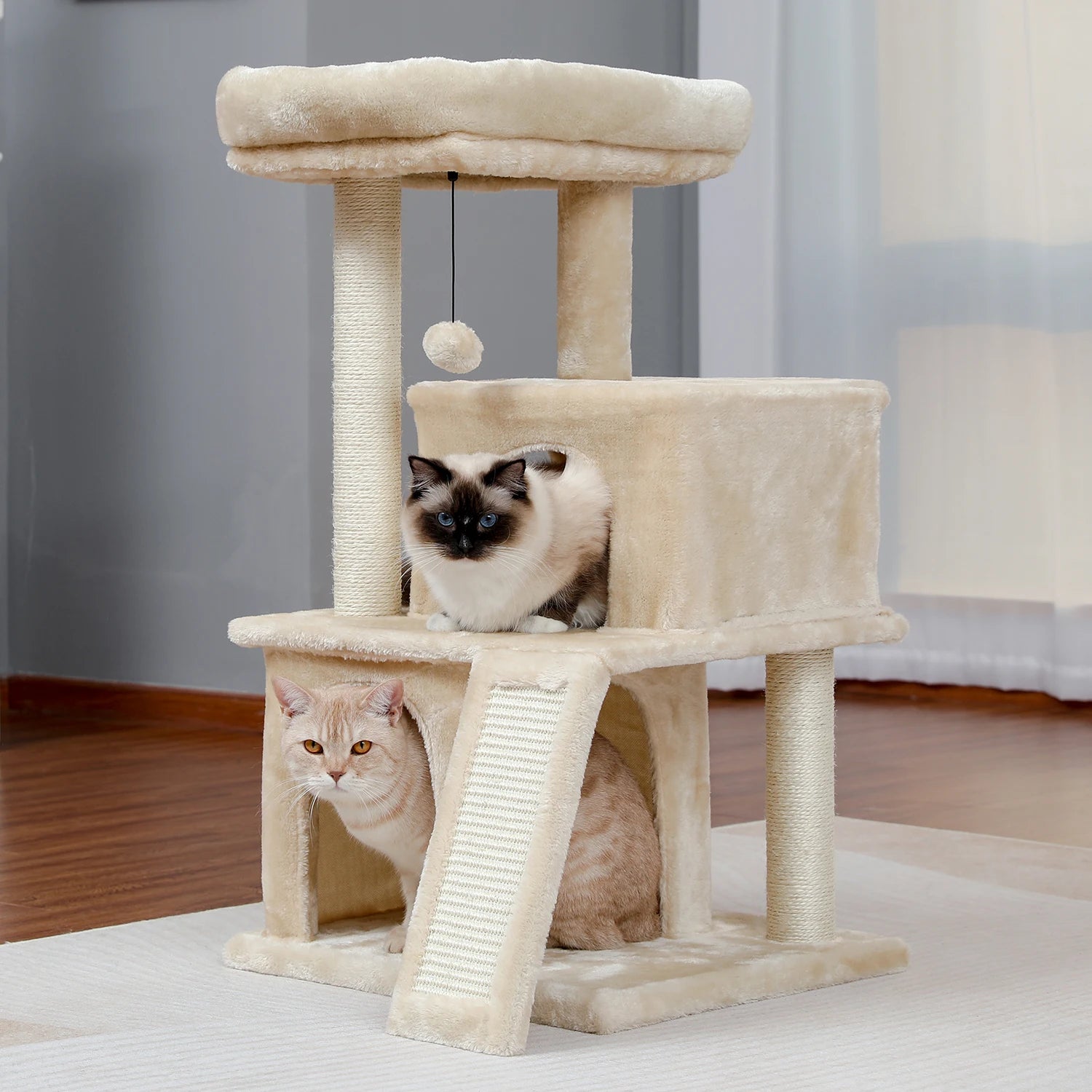 Wooden Cat Tower – Double Condos with Scratching Posts & Perches
