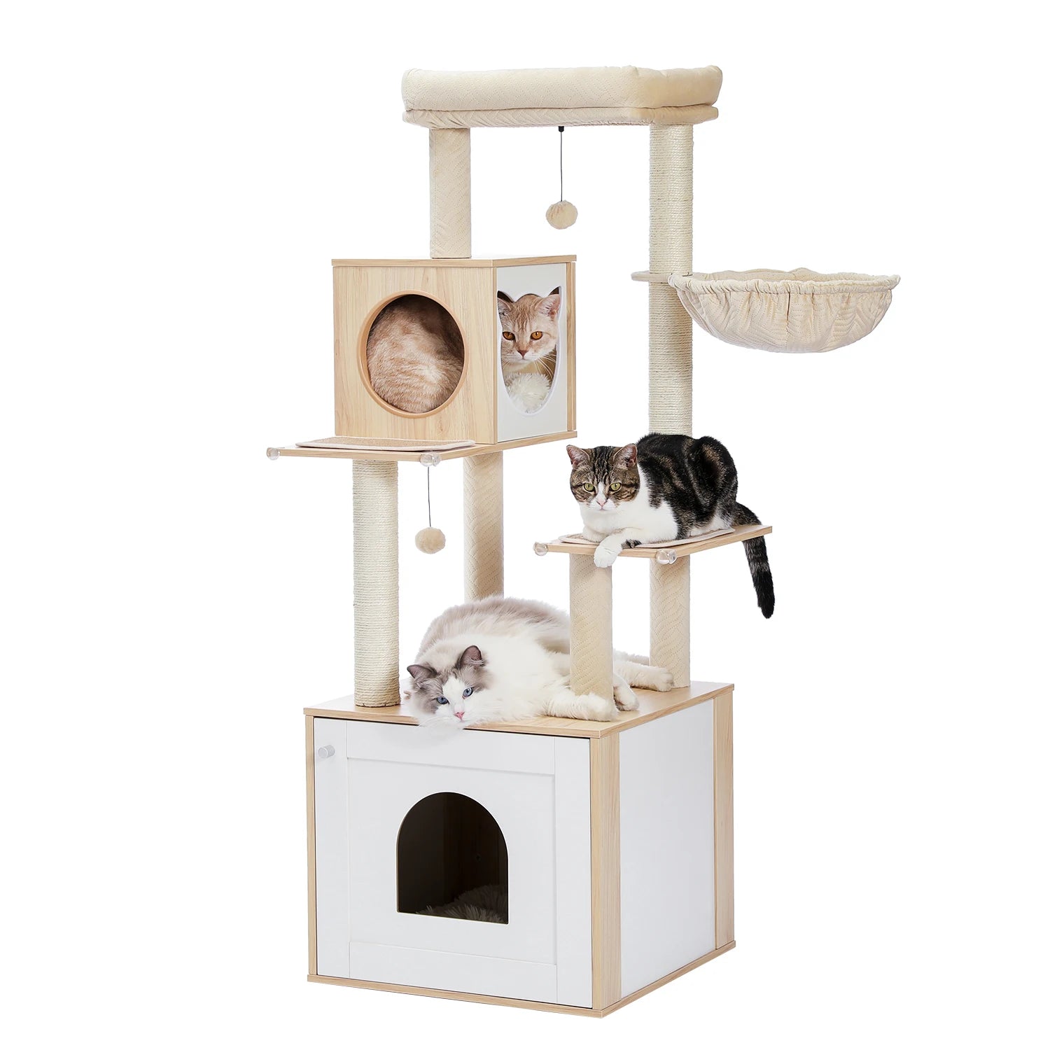Multi-Level Cat Tree – Condo Tower with Hammock, Scratching Posts & Toys