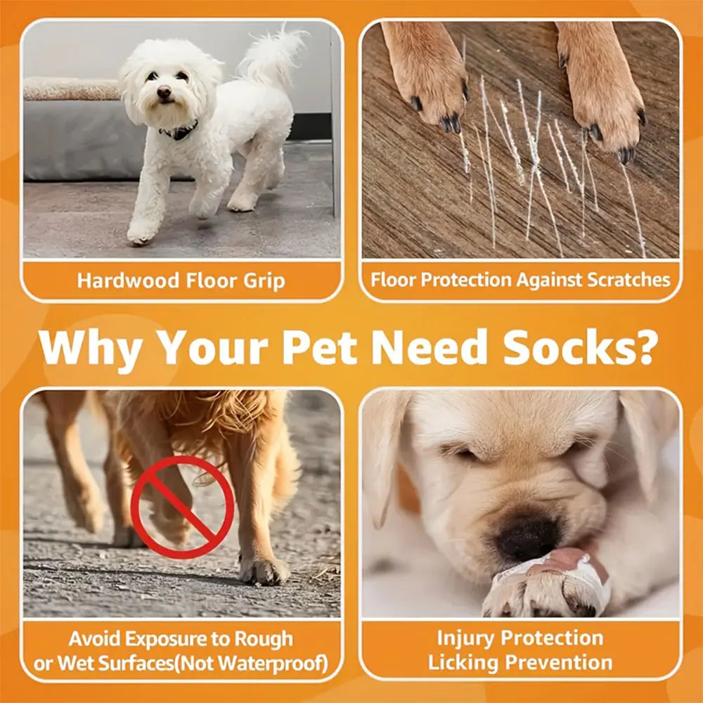 4-Pack Non-Slip Dog Socks – Anti-Scratch Paw Protection with Double-Sided Grip