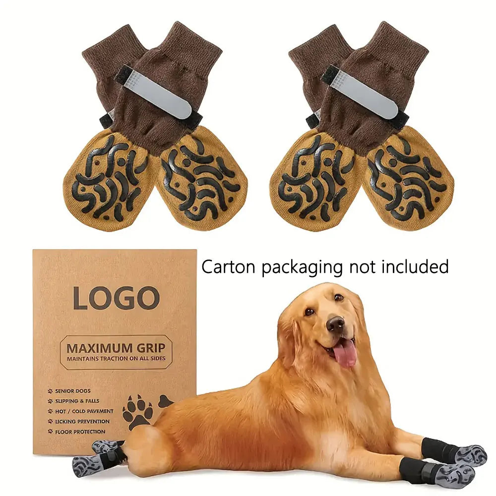 4-Pack Non-Slip Dog Socks – Anti-Scratch Paw Protection with Double-Sided Grip