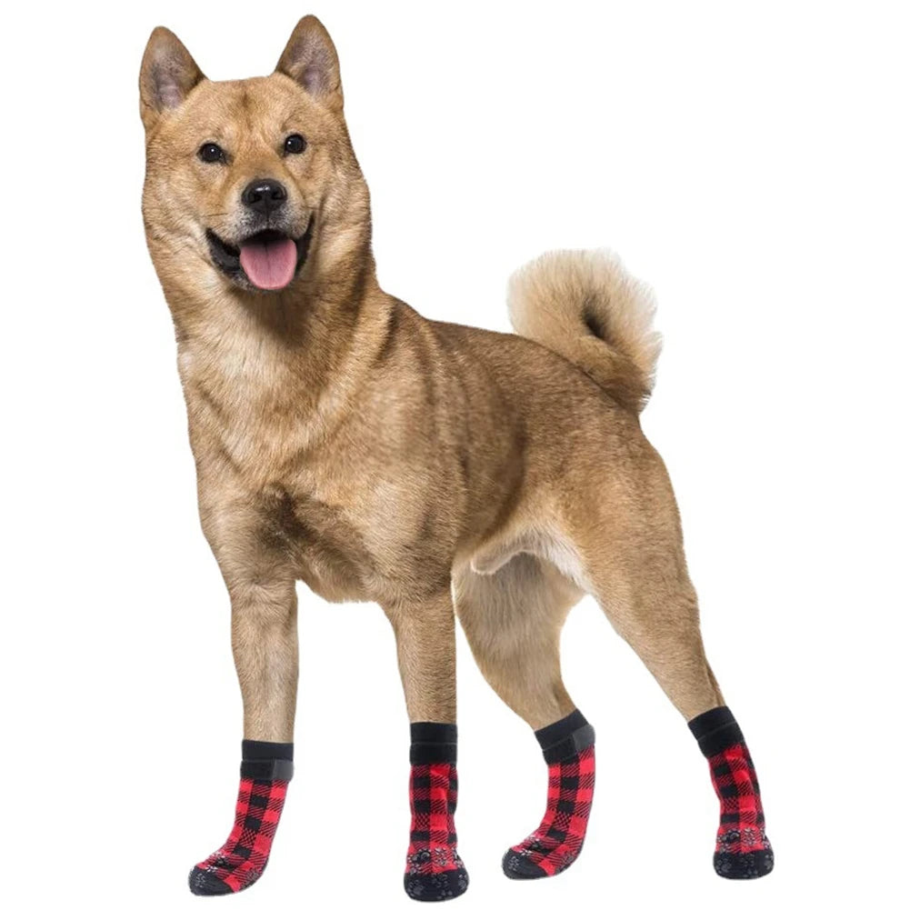 4-Pack Anti-Slip Dog Socks – Adjustable Paw Protectors with Rubber Grip for Indoor Traction