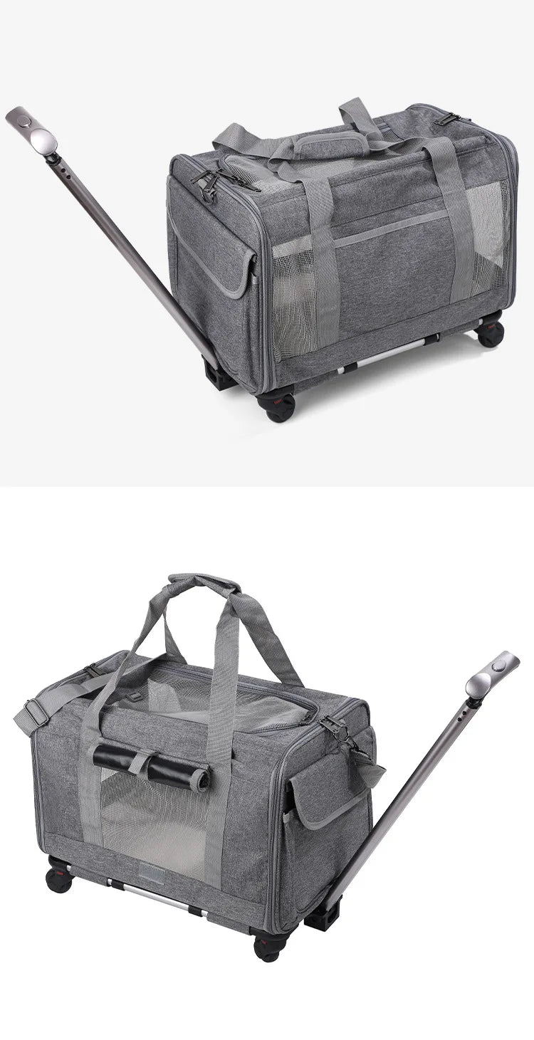 Rolling Pet Carrier – Airline Approved Travel Bag with Wheels for Dogs & Cats