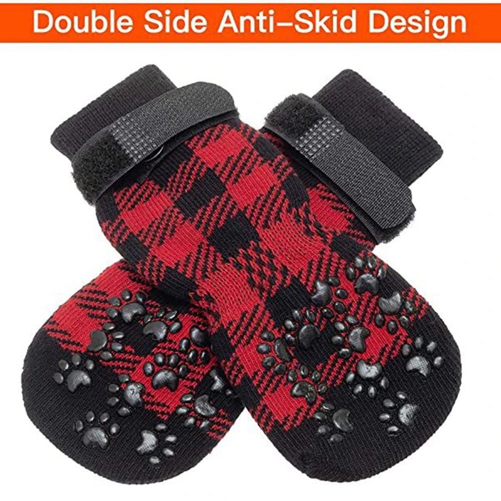 4-Pack Anti-Slip Dog Socks – Adjustable Paw Protectors with Rubber Grip for Indoor Traction